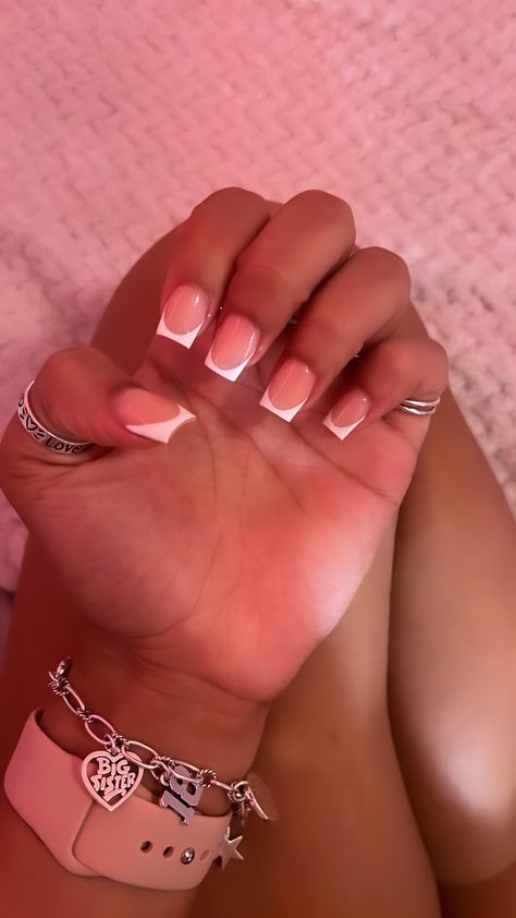 Nail Inspo For Short Square Nails, Acrylic Nails Short Medium Length, Cute Square Nails French Tip, Simple Nail Designs Short Coffin, Nail Ideas Mid Length Square, Deep Smile French Nails Square, Small Short Nails Acrylic Square, Athletic Length Acrylic Nails, Nails Acrylic 10-11