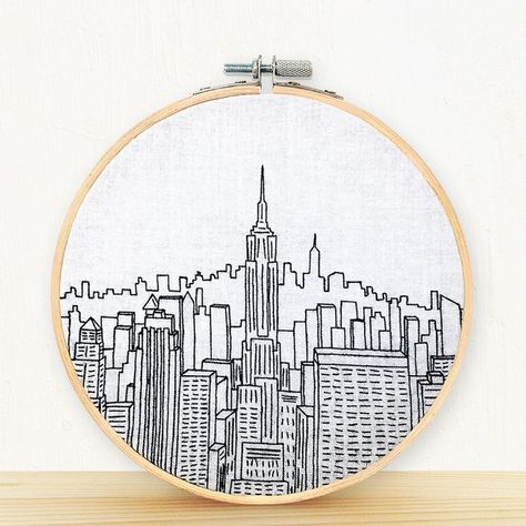 Embroidery and Sage?Top of the Rock NYC Embroidery Kit - 8 1/4in W x 8 1/4in L x 3/8in D Top Of The Rock Nyc, Modern Needlepoint, Bamboo Embroidery, Needlework Shops, Diy Embroidery Kit, Dmc Embroidery, New York City Skyline, Dmc Embroidery Floss, Hand Embroidery Kit