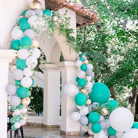 Soonlyn Turquoise Latex Balloons 100 Pack 12 Inch, Aqua Teal Party Balloons Garland Kit White Gold balloons for Baby Shower Birthday Summer Party Decorations Turquoise Balloons, White Gold Balloons, Balloons For Baby Shower, Teal Balloons, Teal Party, Birthday Summer, Summer Party Decorations, Round Balloons, Green Balloon