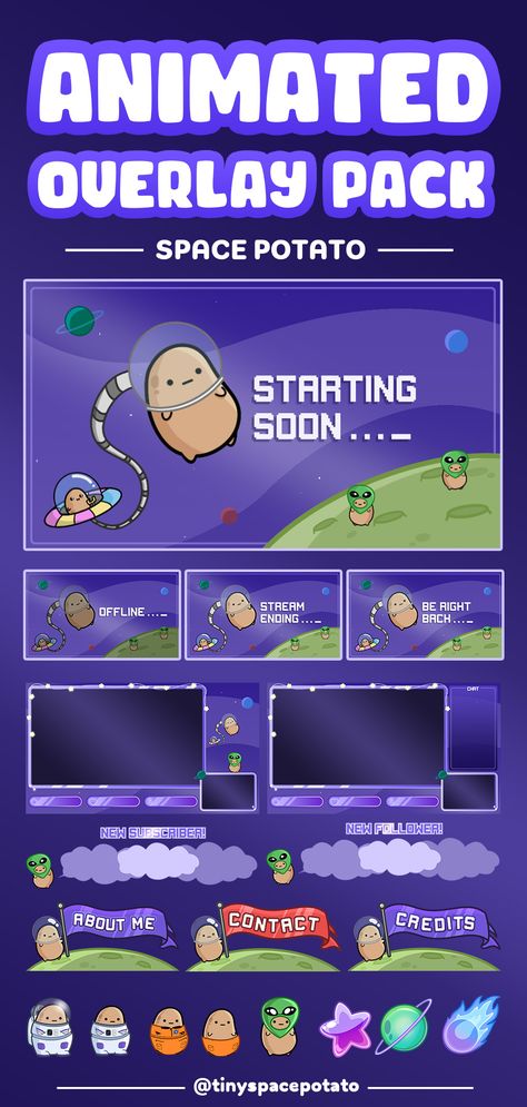 A ful twitch bundle, twitch overlay pack, fully animated purple twitch overlay pack, includes animated alerts, twitch sub badges, twitch panels, twitch banner and much more! Simple Twitch Overlay, Potato Animated, Animated Space, Cute Vtuber, Twitch Package, Animated Twitch Overlay, Animated Overlay, Twitch Alerts, Vtuber Assets