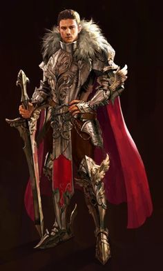 Regal plate armor with fur accents and cloak. Heroic Fantasy, Idee Cosplay, Male Character, Knight Armor, Fantasy Male, Fantasy Armor, Armor Concept, Fantasy Warrior, Character Design Male