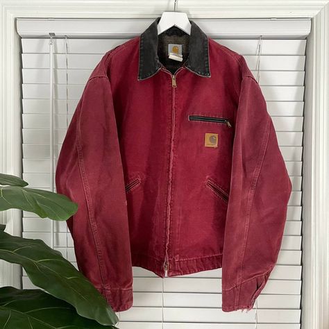 Vintage Vintage 90s Carhartt Detroit Jacket | Grailed Aesthetic Jackets Vintage, Red Carhartt Jacket, Vintage Jacket Outfit, Retro Jackets, Aesthetic Clothes Men, Carhartt Detroit Jacket, Butch Fashion, Carhartt Detroit, Detroit Jacket