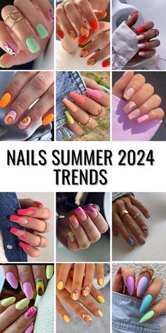 June 2024 Nail Colors, Colourful Nails For Summer, Nails Art Summer 2024, Summer Gel Nail Colors 2024, Summer Colour Nails, Nail Summer 2024 Trends, Trending Nails 2024 Summer, Nails Summer Pastel, Nail Summer 2024