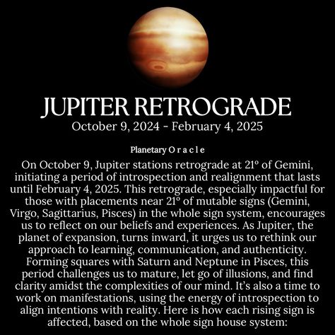 ✨ On October 9, Jupiter retrogrades at 21° Gemini, sparking a period of introspection until February 4, 2025. This energy urges us to rethink beliefs, let go of illusions, and align our intentions with reality. A powerful time for reflection and manifestation. 🌌✨ 💬 How are you embracing Jupiter’s retrograde energy? Share your thoughts, like, save, and share! 💬 🔮 Visit my link in bio to book a session and explore how this transit impacts your journey. 🔮 @planetaryoracle.333 #dailyastrolog... Jupiter Retrograde, Sign System, Let Go, Letting Go, Astrology, Link In Bio, Period, Encouragement, Spirituality