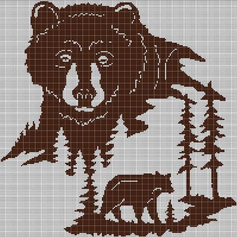 Bear Cross Stitch Pattern Free, Cross Stitch Sampler Patterns Free, Pixel Art Bear, Bear In Forest, Bear Cross Stitch Pattern, Bear Cross Stitch, Cross Stitch Silhouette, Forest Silhouette, Digital Computer