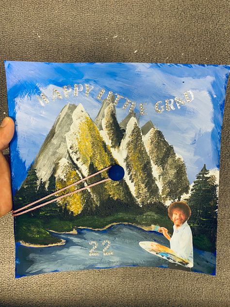 Bob Ross Door Decoration, Bob Ross Graduation Cap, Big Fish Graduation Cap, Uw Grad Cap, Bob Ross Meme, College Graduation Cap Decoration, Cap Decorations, Bob Ross, Graduation Cap Decoration