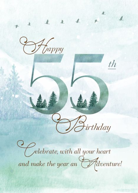 55th Birthday Evergreen Pines and Deer Nature Themed card Happy 55th Birthday, Birthday Wish For Husband, 55th Birthday, 45th Birthday, 35th Birthday, 65th Birthday, Birthday Card Template, Anniversary Card, Nature Themed