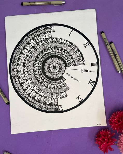 Clock Mandala, Mandala Ideas, Mandala Art Therapy, Mandala Design Pattern, Mandala Art Lesson, Mandala Artwork, Paper Flower Wall, Sketch Ideas, Universe Art