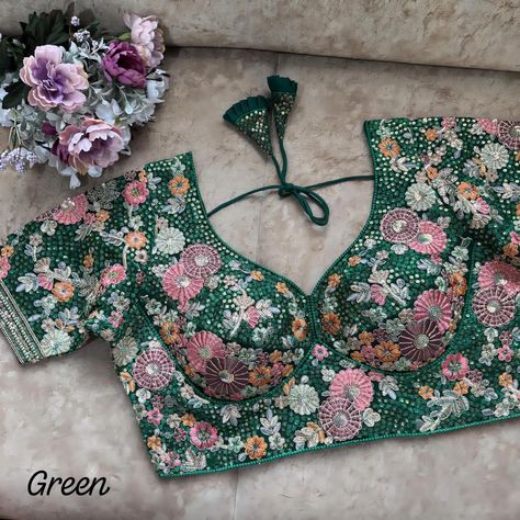 Price__1150 free shipping *BEAUTIFUL SABYASACHI STYLE HEAVY WORK BLOUSE* *Fancy Wedding & Partywear Blouse* *Heavy Sequence + Embroidery Work* *FABRIC*:--Heavy Fox Georgette. *SIZE*:-* Size 40” Ready Alter upto 42 Inch.* *SLEEVES*:- * 12 Inch Long Sleeves *DESGINE*:- Beautiful Blouse Partywear desgine Heavy Stitching Heavy Padded With Beautiful Work Back open Style *COLOUR*:-- *9* colour available Sequence Embroidery, Choli Blouse, Heavy Work, Unique Blouse Designs, Fancy Wedding, Indian Blouse, Unique Blouse, Blouse Designs Latest, Fancy Blouses