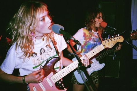 Garage Punk, Two Girls, Microphones, Playing Guitar, Singing, Garage, Guitar, Angeles, Band