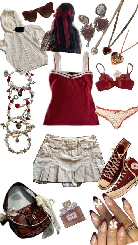 Yayyy Bookstore Outfit Summer, Small Town Outfit Aesthetic, Small Town Aesthetic Outfits, Small Town Outfits, Red Coquette Outfit, Red Coquette Aesthetic, Red Coquette, Clothing Png, Town Outfits