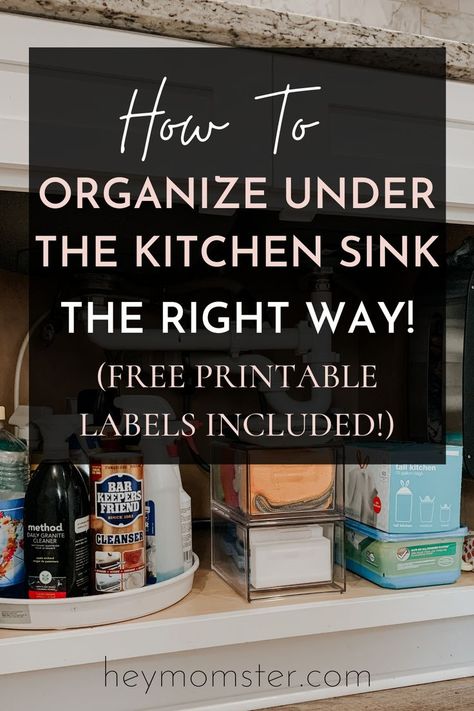 Learn how to organize under your kitchen sink this weekend with this super fool-proof guide to finally declutter and have a useable space! The best kitchen sink organization ideas & storage… Home Edit Under Kitchen Sink, Organization Under Sink Kitchen, Organization Ideas For The Home Kitchen Cabinets Under Sink, Under Sink Organization Kitchen Ikea, Under Sink Ideas Kitchen, Organizing Under Kitchen Sink With Garbage Disposal, Best Under Sink Organization, Kitchen Sink Storage Under The, How To Organize Narrow Kitchen Cabinets