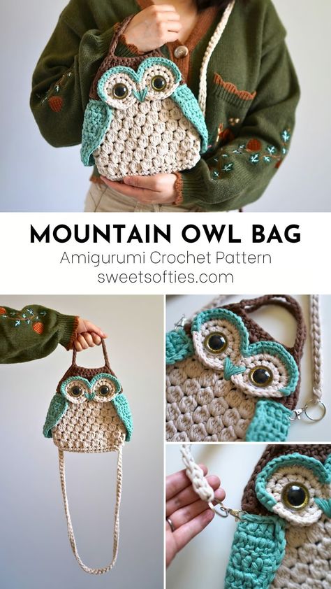 Mountain Owl Bag - Payhip Crochet Owl Bag, Crochet Cat Bag, Crochet Owl Pattern, Functional Crochet, Crochet Totes, Disney Crochet Patterns, Owl Bag, Owl Crochet Patterns, Bag Crochet Pattern