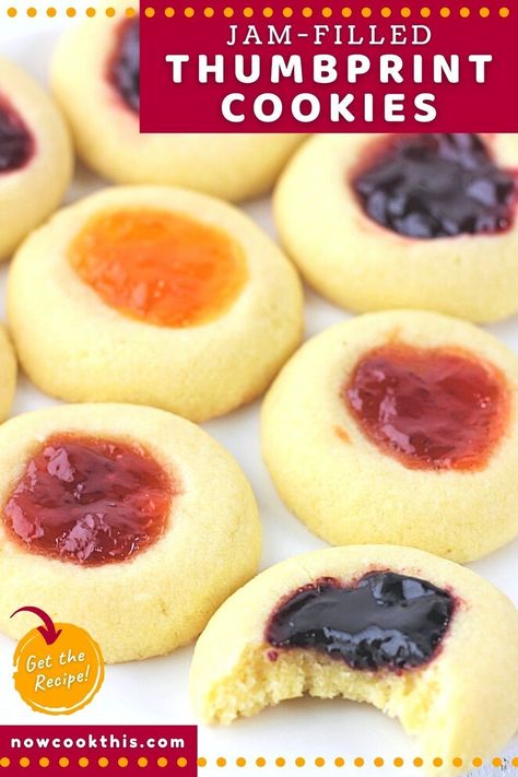 These easy thumbprint cookies are soft and buttery, lightly sweet with a hint of almond, and filled with your favorite jam (mine are raspberry, strawberry, blackberry, and apricot). A delicious cookie for anytime of the year, they're also a perfect addition to holiday and Christmas cookie lists. Get the recipe and try them! Apricot Thumbprint Cookies, Dairy Free Cookie Recipes, Easy Thumbprint Cookies, Egg Free Cookies Recipes, Thumbprint Cookies Easy, Cookies Thumbprint, Chocolate Thumbprint Cookies, Jam Thumbprint Cookies, Easy Jam