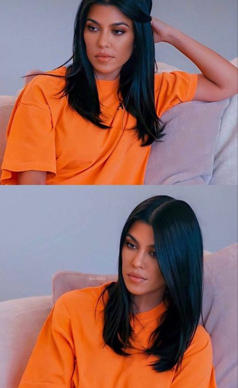 Mid Style Haircut, Kourtney Kardashian Long Bob, Kourtney Kardashian Medium Length Hair, Kourtney Kardashian Hair Long, Haircuts That Make Your Face Thinner, Straight Haircut With Layers, Kourtney Kardashian Hairstyles, Dark Hair Medium Length, Haircut Trends 2024 Women