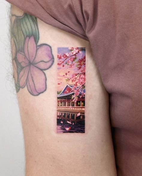 Japanese Frame Tattoo, Kintsugi Tattoo, Pastel Tattoo, Flower Minimal, Frame Tattoo, Korea Tattoo, Sunflower Tattoo Sleeve, Abstract Tattoo Designs, Tattoo Pen Machine