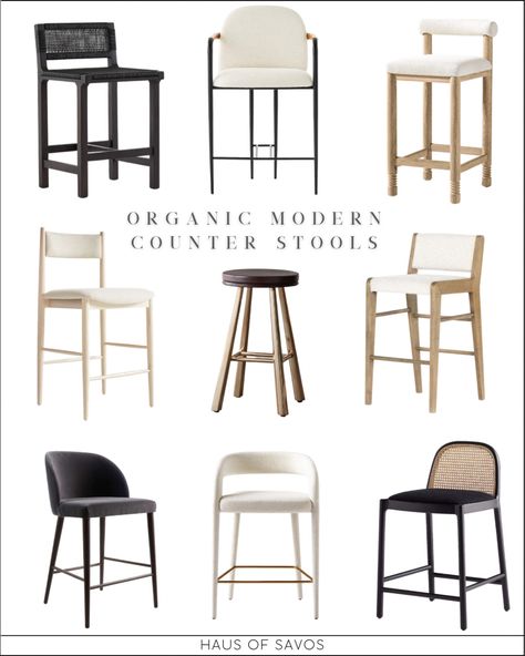 Transitional Counter Stools, Modern Organic Kitchen, Modern Kitchen Stools, Modern Bar Stools Kitchen, Organic Modern Kitchen, Counter Stools With Backs, Rattan Counter Stools, Black Counter Stools, Classy Kitchen