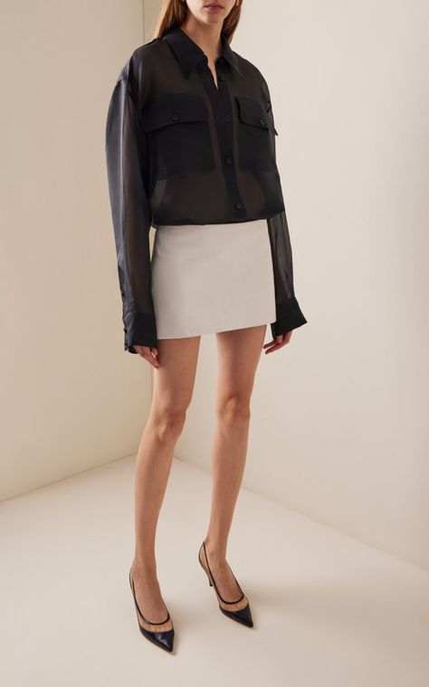 What Skirts Are in Style for 2024? - Brunette from Wall Street Organza Shirt, Latest Skirts, Smart Outfit, Skirt Trends, Leather Mini Skirt, Style Upgrade, Silk Organza, Leather Mini Skirts, Office Fashion