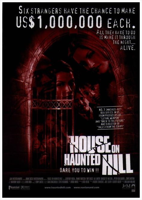 House on Haunted Hill (1999) October Movies, House On Haunted Hill, Tales From The Crypt, Dark Fairytale, Film Poster Design, Thriller Movies, Horror Movie Posters, Best Horrors, 31 Days