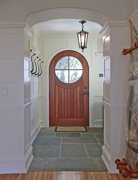 Round Door Entrance, Arch Door Entryway, Front Door With Circle Window, Arch Entry Door, Round Top Front Door, View From Front Door Through House, Oval Front Door, Hobbit Front Door, Arched Wood Front Door