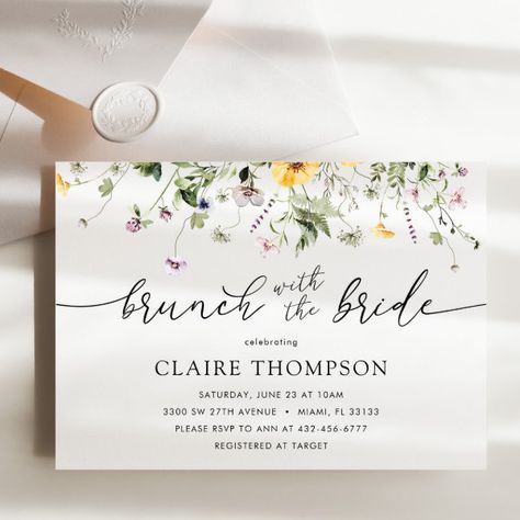 Brunch with the Bride Wildflower Shower Invitation Bride Calligraphy, Brunch With The Bride, Watercolor Bridal Shower Invitations, Wedding Announcement Cards, Wedding Brunch, Floral Greenery, Floral Bridal Shower Invitations, Wedding Invitations Boho, Bridal Brunch