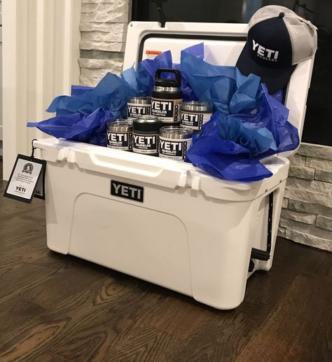 Yeti cooler package raffle prize #yeti #Raffle #fundraisingideas #tundracooler #yetitundra #fundraiser #raffleideas Stag And Doe Prizes Silent Auction, Yeti Basket Ideas, Yeti Cooler Gift Basket Ideas, Golf Tournament Silent Auction Items, Stag Party Raffle Prize Ideas, Wedding Social Prizes Auction Baskets, Yeti Cooler Raffle Basket Ideas, Yeti Raffle Basket Ideas, Wedding Raffle Prizes