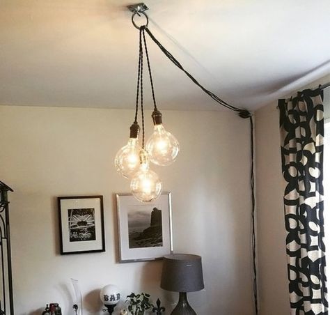 Apartment decorating ideas for renters. A complete guide to design, organization tips, and other cheap, DIY solutions for cute, functional rental living.    #Roundup, #apartment, #rental, #renting, #small spaces, #decor, #tips, #temporary, #apartment life, #small-space Swag Pendant Light, Blitz Design, Industrial Lighting Design, Plug In Pendant Light, Diy Lampe, Swag Lamp, Hanging Pendant Lamp, Unique Chandeliers, Swag Light