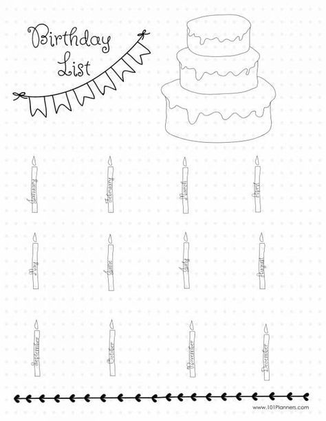 BuJo Birthday list Free Bullet Journal Printables, Bullet Journal App, Birthday Bullet Journal, Journal App, Birthday Tracker, Organization Bullet Journal, Creating A Bullet Journal, Bullet Journal Printables, Bullet Journal Notebook