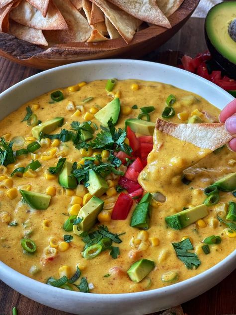 Vegan Corn Queso - Plantiful Kiki | Plant Based Diet Recipes and Meals Plant Based Kiki, Starch Solution Sauces, Vegan Starch Solution Recipes, Starch Solution Recipes Plant Based, Plantifully Kiki, Kiki Nelson Recipes, Mcdougall Starch Solution Recipes, Plantiful Kiki Recipes, Starch Solution 50/50 Plate