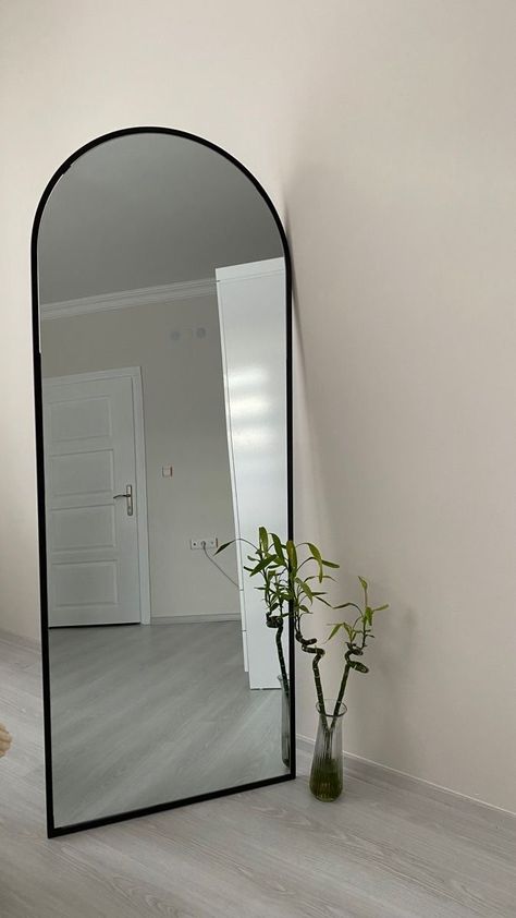 Mirrors For Bedroom Wall, Long Mirror In Bedroom, Mirrors In Bedroom, Mirror For Room, Full Length Mirror Decor Ideas, Coquette Mirror, Big Mirror In Bedroom, Cermin Aesthetic, Bedroom Coquette