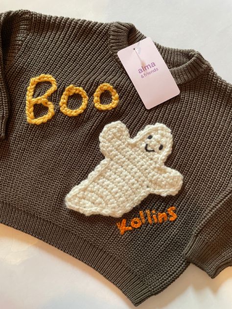 Halloween sweaters for baby and toddlers #halloween #babysweater #babygifts #halloweenoutfit #babyshowergifts Hand Embroidered Sweater, Halloween Sweaters, Redmond Washington, Halloween Sweater, Embroidered Sweater, Baby Halloween, Baby Sweaters, Halloween Outfits, Crochet Toys