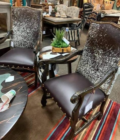 Cowhide Dining Chairs, Ranch Style Furniture, Cowhide Chairs, Southwestern Furniture, Cowhide Upholstery, Cowhide Decor, Captains Chair, Dining Seating, Cowhide Chair