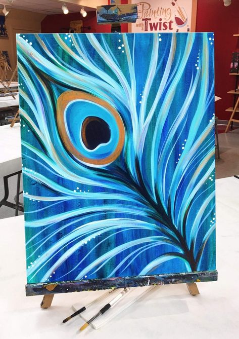 Abstract Painting Ideas, Blue Feathers, Artwork Acrylic, Beautiful Abstract Art, Peacock Painting, Painting Party, Feather Painting, Colorful Abstract Painting, Canvas Painting Diy