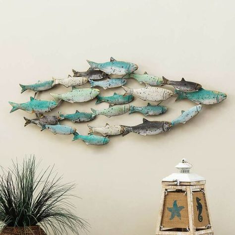 School Of Fish Wall Art, Beach Wall Hanging, Metal Fish Wall Art, Black Forest Decor, School Wall Art, School Of Fish, Driftwood Wall Art, Fish Wall Decor, Metal Fish