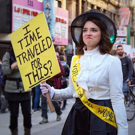 Cosplaying suffragette at the woman's march, "I time traveled for this??" Womens March Signs, Protest Posters, Fitness Video, Protest Signs, Intersectional Feminism, Feminist Quotes, Womens March, Faith In Humanity, Womens Rights