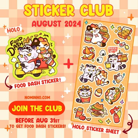 Hello everyone! Here’s my August Sticker Club reward! It’s Food Dash time! 【Tiers】 🍅Tomato Slayer - Monthly Die-cut Sticker 🍳Sunny Side - Monthly Sticker Sheet 🍩Donut Delight - Monthly Die-cut Sticker + Sticker Sheet 【Size & Material】 Food Dash Sticker sheet: 8.3cm x 16.5cm Food Dash Die-cut Sticker: 6.5cm x 6.17cm Holographic sticker 【Date】 You can only obtain the August rewards by purchasing a membership before August 31st. All membership reward will be shipped in the first week of Septe... Sticker Sheet Ideas, Donut Delight, Diner Dash, Merch Stickers, Stationary Inspiration, Sticker Design Inspiration, Jobs In Art, Merch Ideas, Stickers Sheet