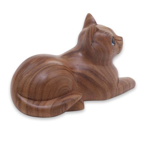 Short Haired Cat, Animal Carving, White Lotus Flower, Cat Hand, Tom Y Jerry, Cat Sculpture, Wood Cat, Cat Statue, Wooden Cat