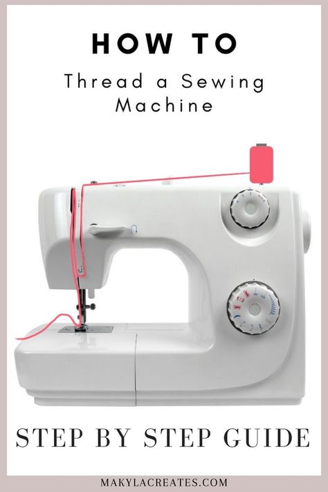 Sewing machine with threading steps showing how to thread up a sewing machine How To Put Thread In Sewing Machine, Threading A Sewing Machine, Threading Sewing Machine, Learn How To Use A Sewing Machine, Learn How To Sew For Beginners, How To Thread A Sewing Machine, Sewing Beginners Learning, Sewing Lessons For Beginners, Thread A Sewing Machine