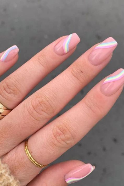 If you’re craving a rainbow-inspired manicure, consider keeping it elegant by painting diagonal French tips in soft and subtle colors. Candy Rainbow, Art 2024, French Tips, Manicure, Nail Designs, Nail Art, Candy, Rainbow, Nails