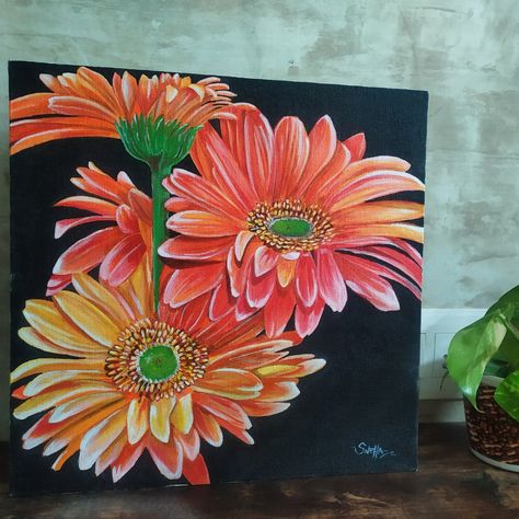 🎆 Create a burst of color with your paintbrush as we dive into the world of Gerbera flower acrylic painting. 🌷 It's a journey of creativity and artistry waiting for you. Join me in this floral adventure! #ArtisticJourney #GerberaArt #DIYCanvas #ColorfulPainting #CreativeFlow" Gerber Daisy Painting, Gerbera Painting, Mesmerizing Paintings, Power Painting, Flower Acrylic Painting, Gerbera Flower, Flower Mural, Painting References, Gerber Daisy