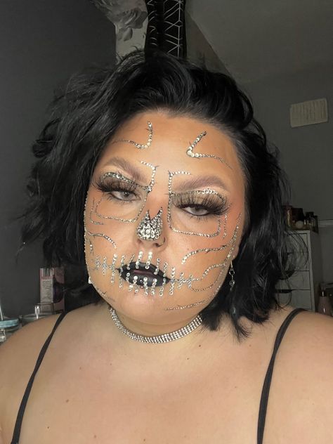 created by emeliamakeup18 #skeletonmakeup #skull #skullmakeup #halloweenmakeup #glam #glammakeup #glamaween #creativemakeup Crystal Skull Makeup, Skull Makeup, Crystal Skull, Glam Makeup, Creative Makeup, Halloween Outfits, Halloween Makeup, Halloween Face Makeup, Makeup Looks