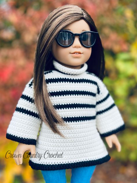 Crochet Doll Sweater, Country Crochet, American Girl Crochet, Doll Aesthetic, Crochet Dolls Free Patterns, Sweater Crochet, Crochet Blog, Basic Sweaters, Crochet Doll Clothes