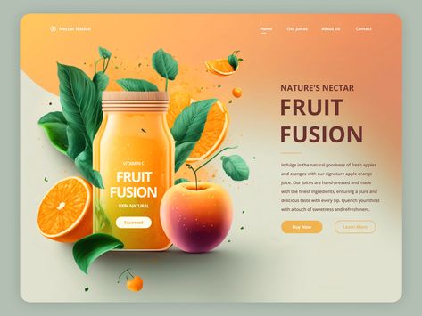 Juice Website, Web Landing Page Design, Fruit Juice Brands, Web Landing Page, Simple Website Design, Figma Design, Website Design Trends, Graphic Design Social Media, Fruit Company