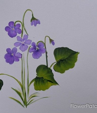 hand painted wild violets, Flower Patch Farmhouse Violet Flower Painting Acrylic, How To Paint Violets, Painting Violets, Watercolor Violets, Daisy Youtube, Violets Flowers, Farmhouse Canvas Art, Paint Leaves, Trendy Farmhouse