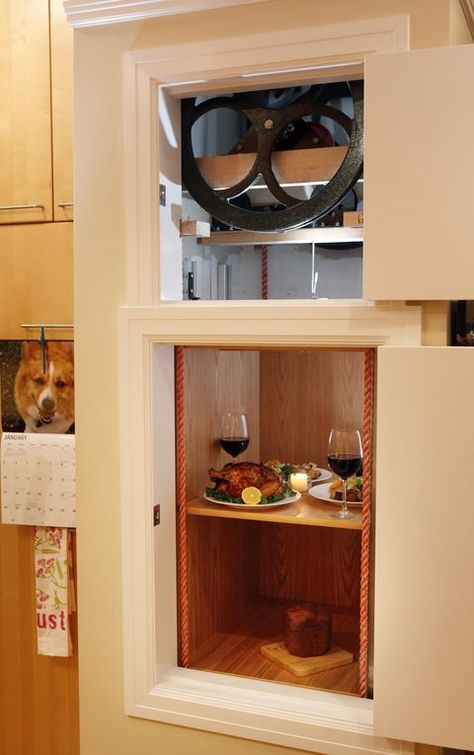 What Is a Dumbwaiter? "The Watcher" Has Everyone Wondering Dumbwaiter Ideas, The Watcher, Brooklyn Brownstone, Dark House, Colors And Emotions, Dining Nook, House On A Hill, Interior Deco, Historic Home