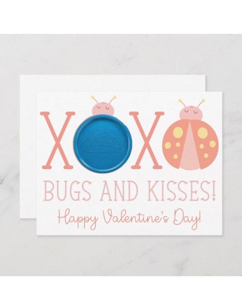 Bugs and Kisses! Ladybug themed Valentine party play doh favor gift card printable, kids, school, pink, red, yellow, xoxo, hugs, kisses Classroom Valentines Gifts, Bugs And Kisses, Gift Card Printable, Valentinstag Party, Valentine Party, Hugs Kisses, Printable Kids, Classroom Valentine, Valentines Party