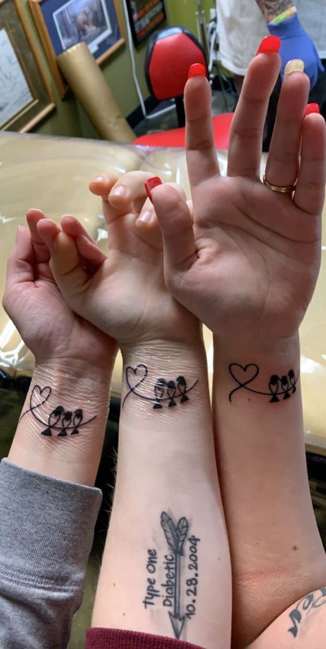 Mother And Daughters Tattoo For Three, Mother Daughter Tat, Mom Daughter Tattoos, Matching Friend Tattoos, Key Tattoo, Fairy Tattoo Designs, Mother Daughter Tattoos, Fairy Tattoo, Different Tattoos