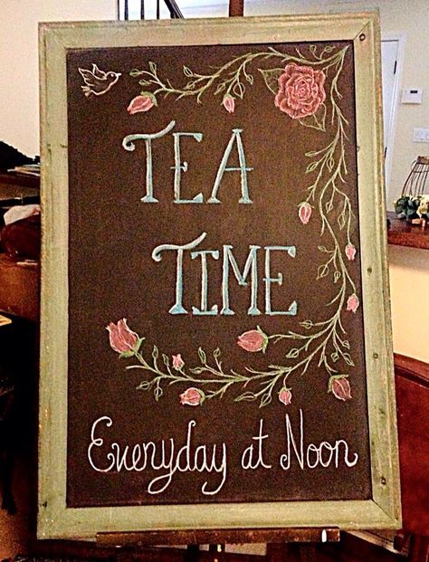 Tea party chalkboard for Izzy babe :) Tea Party Chalkboard Sign, Party Chalkboard, Chalkboard Sign, Chalkboard Signs, Chalkboard Art, Tea Pot, Tea Time, Tea Party, Chalkboard Quote Art