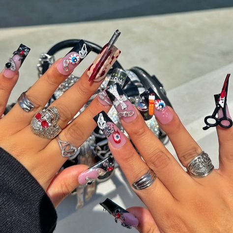 I’m always on Demon time 😈 when my baddie @planetkirah need some claws! 💅✂️🩸 This Spooky season we decided to do some Nails inspired by her Halloween junk chain ⛓️‍💥 available at @shopplanetkirah 👽🛸 CUSTOM SPOOKY NAIL SETS CLOSE OCTOBER 18th! ➡️➡️➡️ Swipe to see what the price list is hittin for !! #pressonnailslovers#nailsnailsnails#nailaddict#spookynails👻🎃#halloween#halloweennails##spookynailart#3dnailart #fleshnails Demon Time, Spooky Nail, Nails Inspired, Nail Sets, Price List, Spooky Season, Press On Nails, Nail Art, Nails