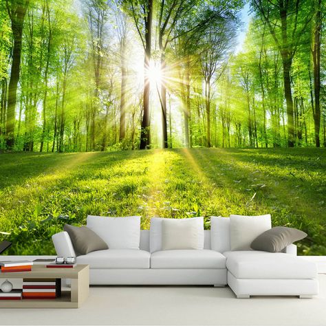 Sofa Backdrop, Landscape Wall Painting, 3d Forest, House Kids Room, Sunshine Nature, Landscape Mural, Tv Sofa, Wall Painting Living Room, Backdrop Wall